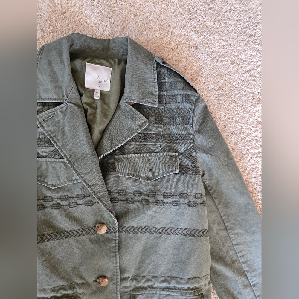 Joie Womens Medium Light Army Green Utility Embroidered Jacket - Picture 7 of 9